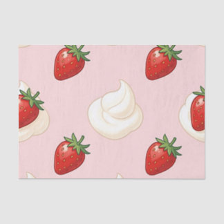 Papel De Seda Padrão Fofo de Morango com Creme Chantilly