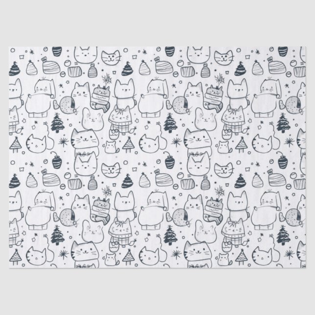 Papel De Seda Padrão Fofo de Natal de Inverno com Rabiscos (1) (Frente )