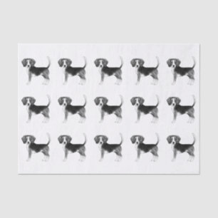Papel De Seda Padrão Fofo de um Cachorro Beagle em Preto e Branc