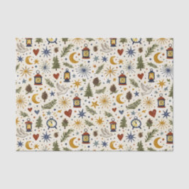 Papel De Seda Padrão Folclórico de Lanterna Florestal de Inverno