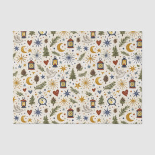 Papel De Seda Padrão Folclórico de Lanterna Florestal de Inverno