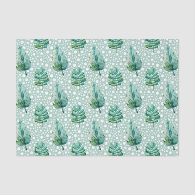 Papel De Seda Padrão Folha Verde 19 (Frente )
