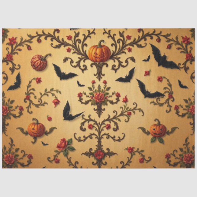 Papel De Seda Padrão francês medieval do Halloween (Frente )