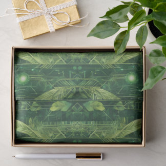 Papel De Seda padrão futurista de folhas verdes