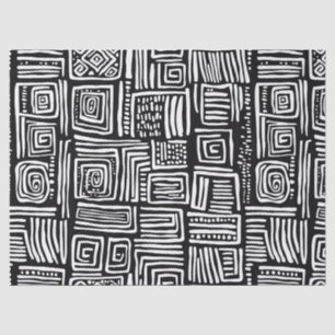 Papel De Seda Padrão Geométrico Abstrato de Linha em Preto e Bra