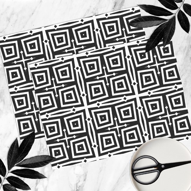 Papel De Seda Padrão Geométrico Abstrato Preto e Branco Moderno (Criador carregado)