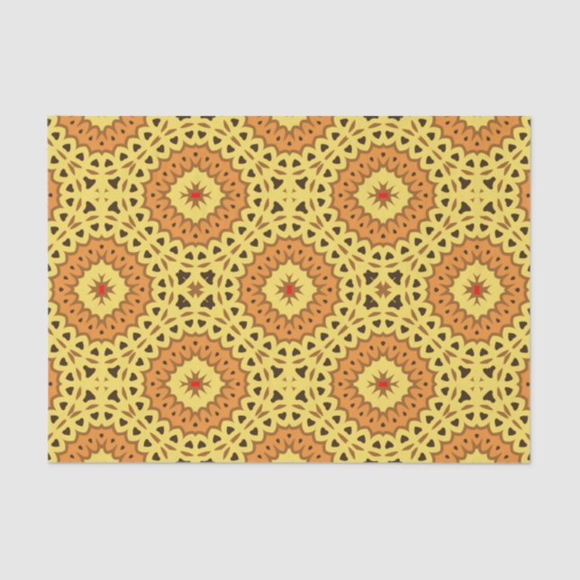 Papel De Seda Padrão Geométrico Amarelo e Laranja Elegante (Frente )