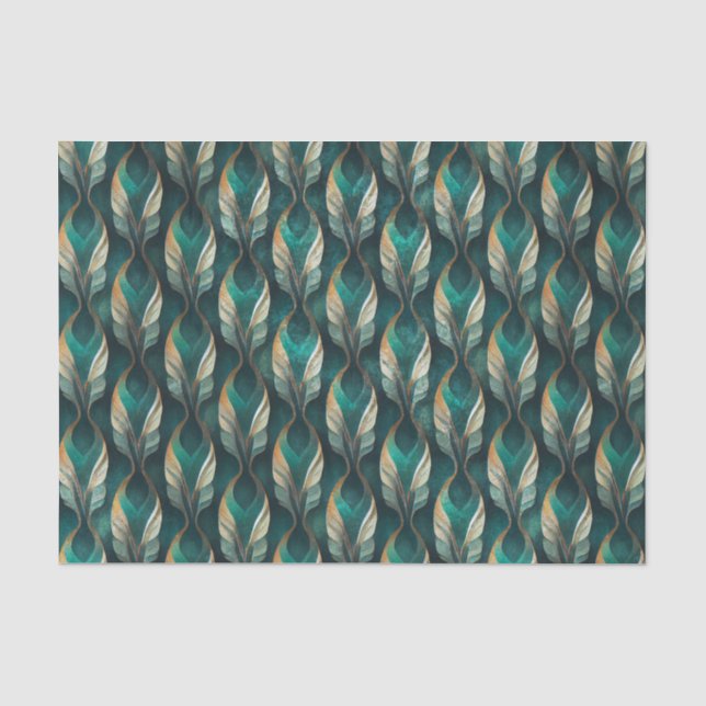 Papel De Seda Padrão Geométrico Art Déco em Azul e Dourado (Frente )
