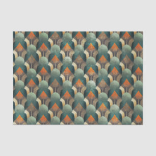 Papel De Seda Padrão Geométrico Art Deco em Verde Água e Dourado