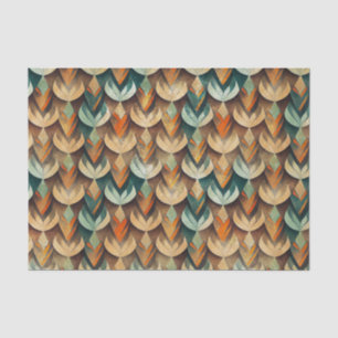 Papel De Seda Padrão Geométrico Art Déco em Verde Água e Dourado