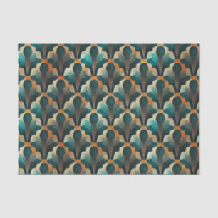 Papel De Seda Padrão Geométrico Art Déco em Verde Água e Dourado