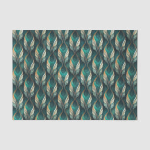 Papel De Seda Padrão Geométrico Art Déco em Verde Água e Dourado