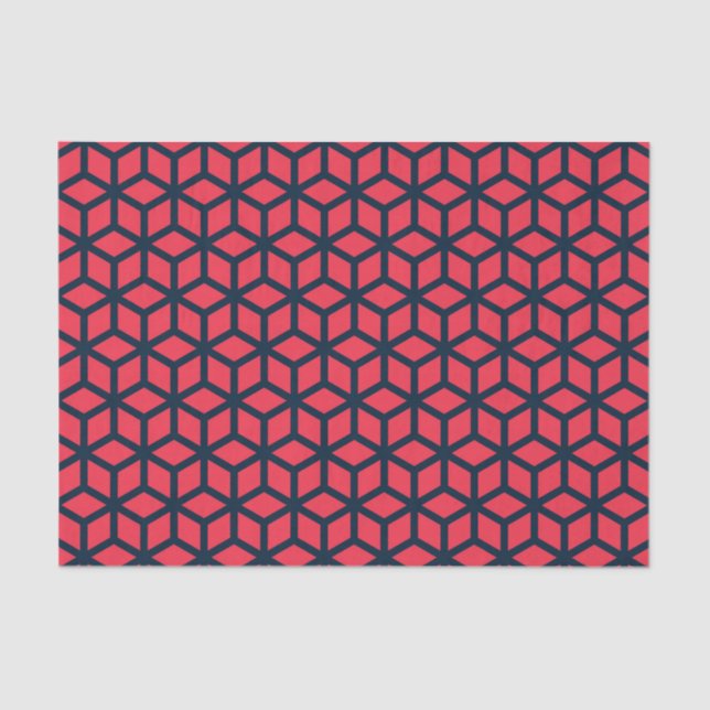 Papel De Seda Padrão Geométrico Azul Rosa Escuro (Frente )