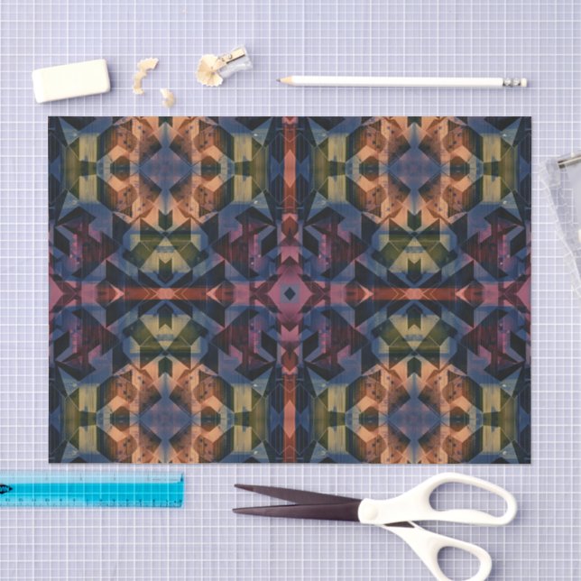 Papel De Seda Padrão geométrico com flor azulada (Arte )