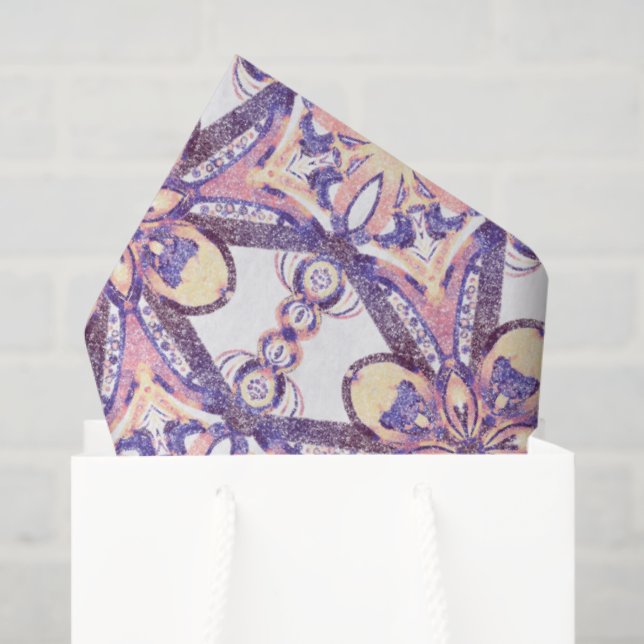 Papel De Seda Padrão geométrico cruzado - imitação do azulejo ce (Sacola de presentes)