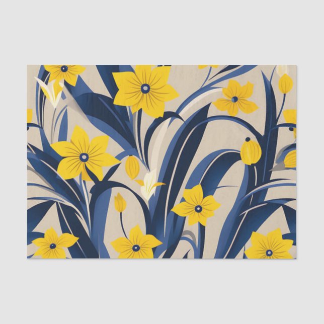 Papel De Seda Padrão Geométrico de Art Deco com Marinho Azul Ama (Frente )