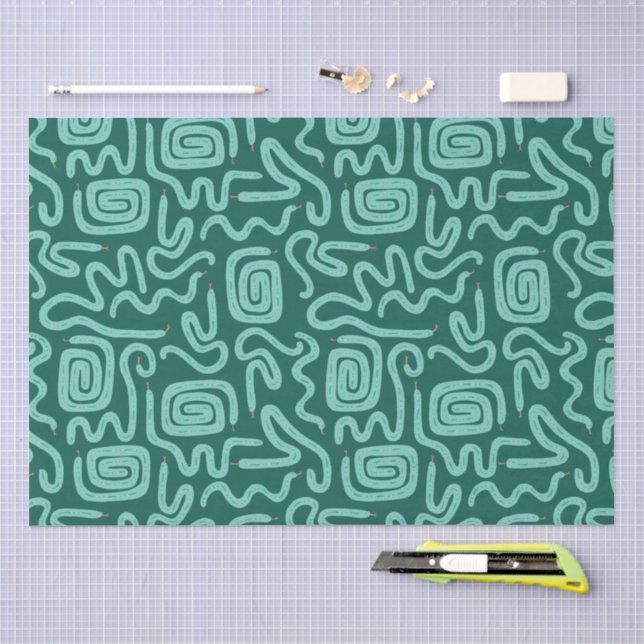 Papel De Seda Padrão Geométrico de Cobra Verde (Arte )