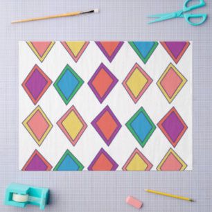 Papel De Seda Padrão Geométrico de Diamante Colorido