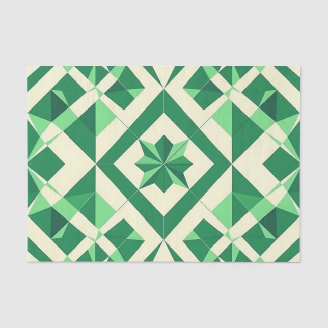 Papel De Seda Padrão Geométrico de Estrela Verde Esmeralda (Frente )