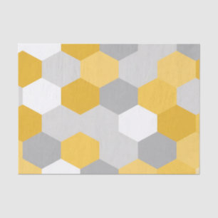 Papel De Seda Padrão Geométrico de Hexágono Cinza Amarelo