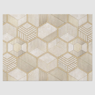 Papel De Seda Padrão Geométrico de Hexágono Dourado Elegante - M