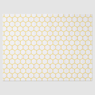 Papel De Seda Padrão Geométrico de Honeycomb Branco e Dourado