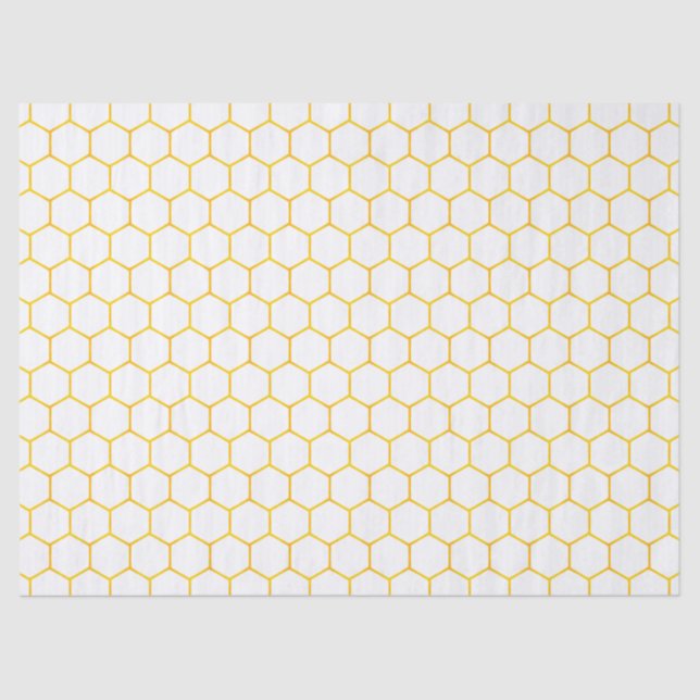 Papel De Seda Padrão Geométrico de Honeycomb Branco e Dourado (Frente )