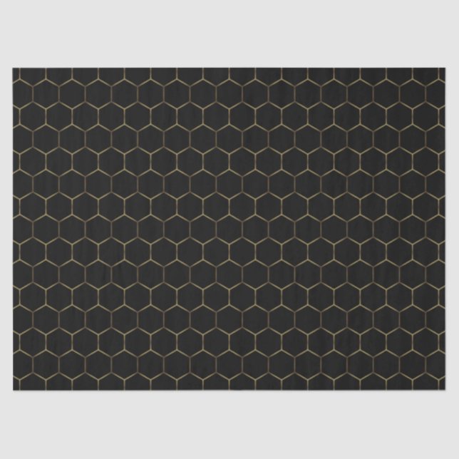 Papel De Seda Padrão Geométrico de Honeycomb Preto e Dourado (Frente )