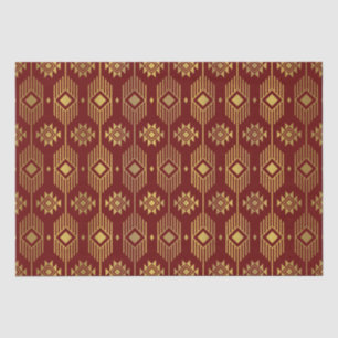 Papel De Seda Padrão geométrico de ikat vermelho e dourado