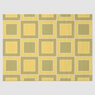 Papel De Seda Padrão Geométrico de Quadrados Verde Amarelo