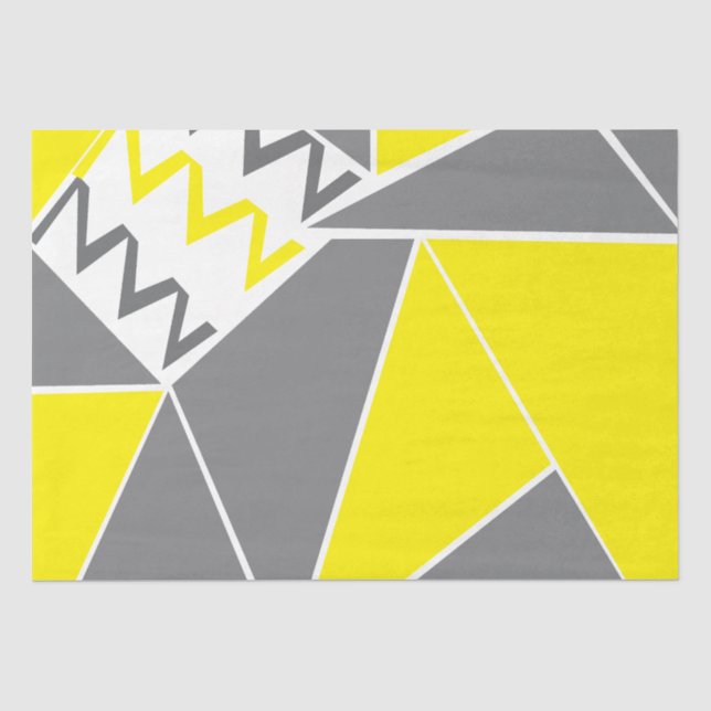 Papel De Seda Padrão Geométrico de Stripe da Cinza Amarela (Frente )