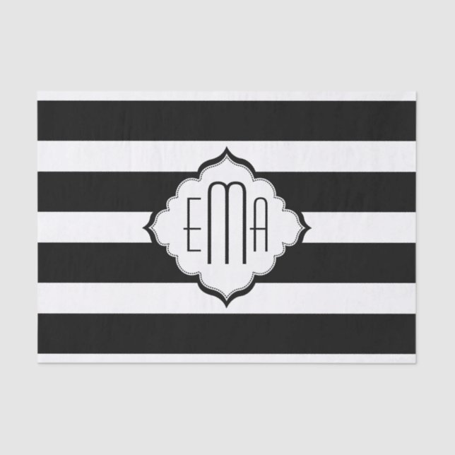 Papel De Seda Padrão Geométrico de Stripes Pretas e Brancas (Frente )