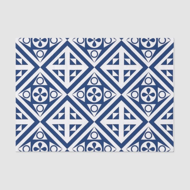 Papel De Seda Padrão Geométrico do Bloco Azul Escuro (Frente )