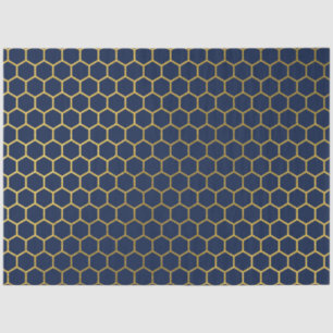 Papel De Seda Padrão Geométrico do Hexágono Azul e Dourado do ma