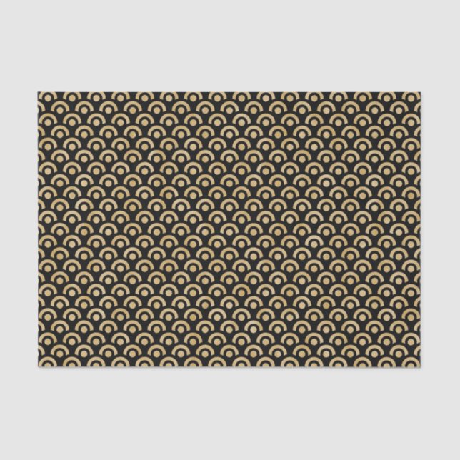 Papel De Seda Padrão Geométrico Dourado Preto Moderno Chic (Frente )
