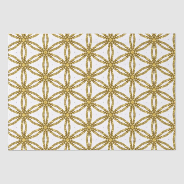 Papel De Seda Padrão Geométrico Elegante em Dourado e Branco (Frente )