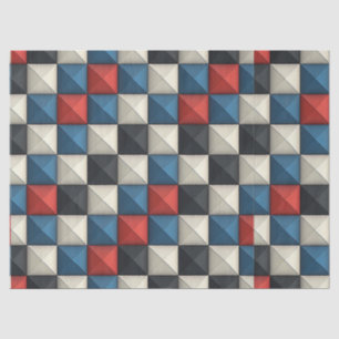 Papel De Seda Padrão Geométrico em Pirâmide 3D - Vermelho, Azul