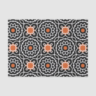 Papel De Seda Padrão Geométrico Laranja Branco Negro de Marrocos