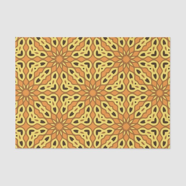 Papel De Seda Padrão Geométrico Laranja Oriental e Amarelo (Frente )