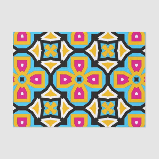 Papel De Seda Padrão Geométrico Legante Colorido do Marrocos (Frente )