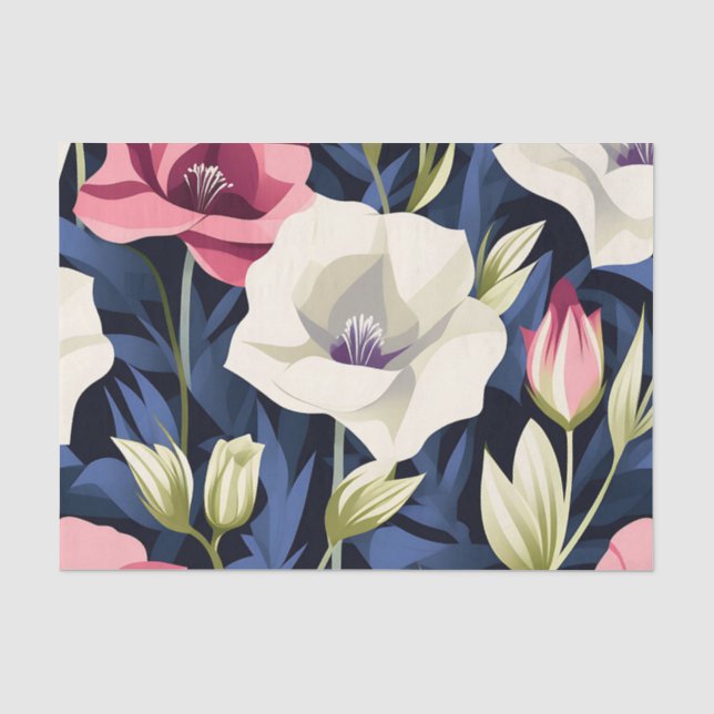 Papel De Seda Padrão Geométrico Moderno da Flor Lisianthus (Frente )