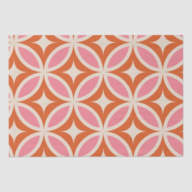 Papel De Seda padrão geométrico moderno de meados do século rosa (Frente )