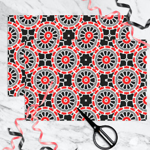 Papel De Seda Padrão Geométrico Mosaico Vermelho Negro Branco e