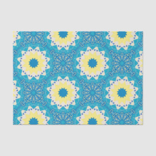 Papel De Seda Padrão Geométrico Ornamental Azul Trendy & Amarelo