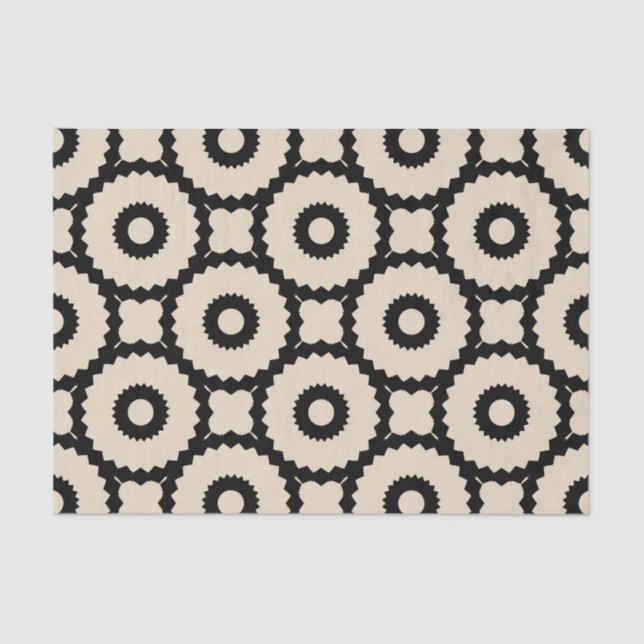 Papel De Seda Padrão Geométrico Ornamental Black & Beige (Frente )