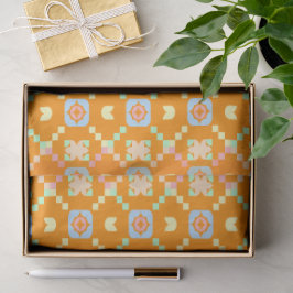 Papel De Seda Padrão Geométrico Pixelado Pastel em Laranja Vibra