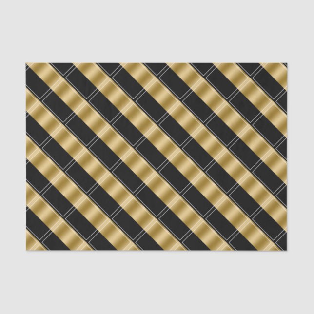 Papel De Seda Padrão Geométrico Preto e Dourado (Frente )