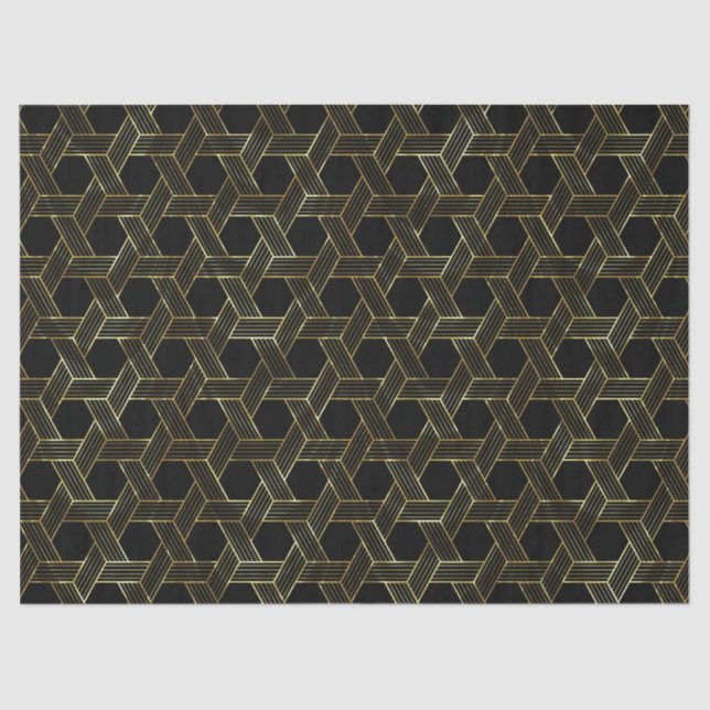 Papel De Seda Padrão Geométrico Preto E Dourado (Frente )