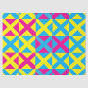 Papel De Seda Padrão Geométrico Quadrado Azul Amarelo Rosa