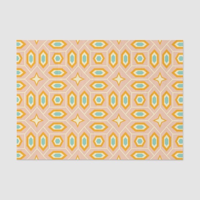 Papel De Seda Padrão geométrico retrô com hexágonos e estrelas (Frente )